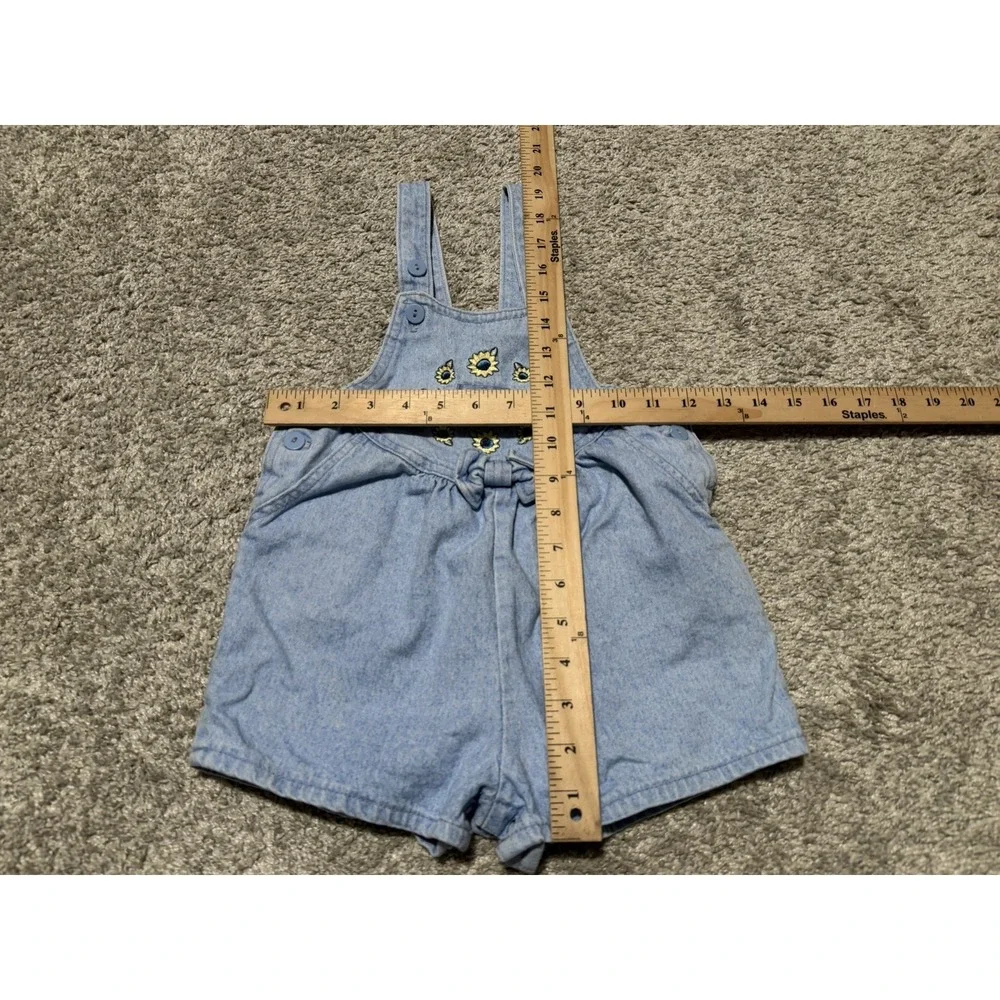 90s Vintage Toddler 3T OshKosh B'gosh Sunflower Denim Overall Shorts Made n USA